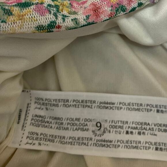 MNG Mango Multicolor Ruched Cinched Floral Short Puff Sleeve Crop Blouse Top L - Picture 4 of 4